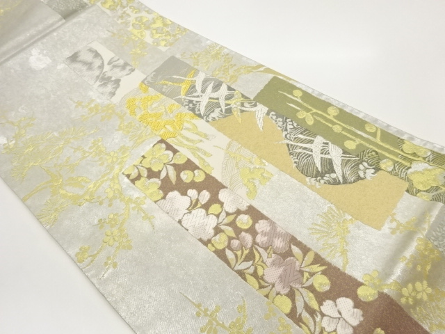 JAPANESE FUKURO OBI / WOVEN FLOWERS & CRANE